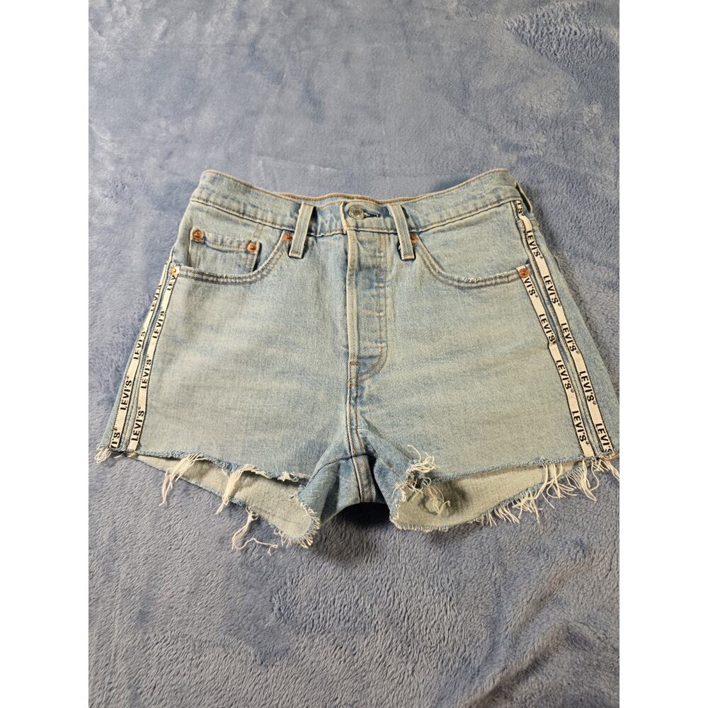 Levi’s 501 Womens Denim Shorts Size 25 Logo Tape Side Stripe Cutoff Light Wash